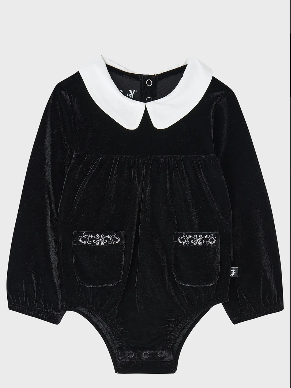 Killstar Black Velvet Baby One-Piece with White Peter Pan Collar